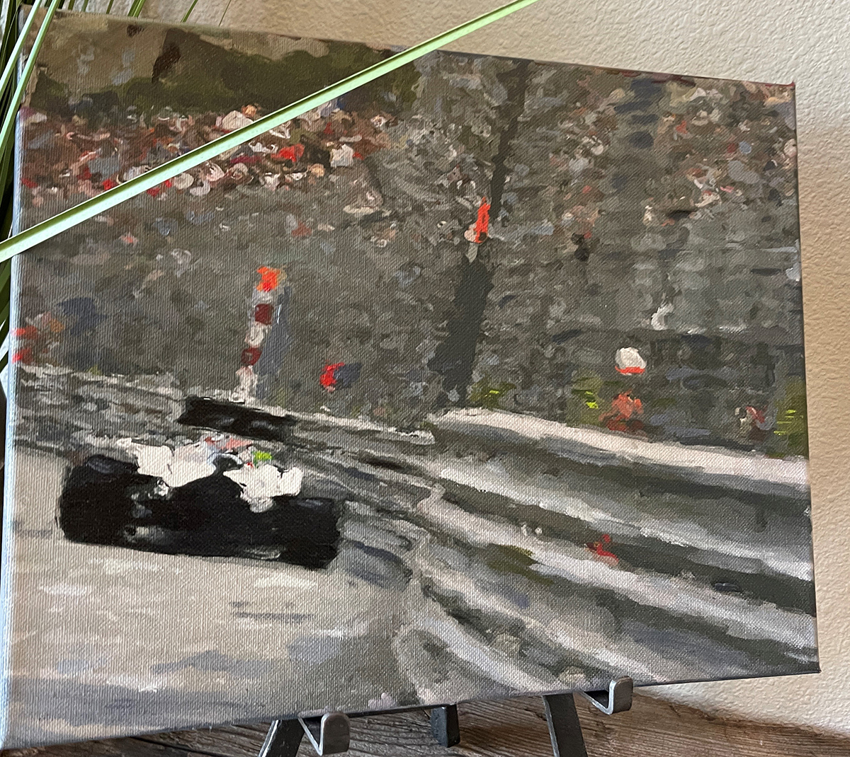 Around the Bend — oil on canvas, urban curve with motion and light